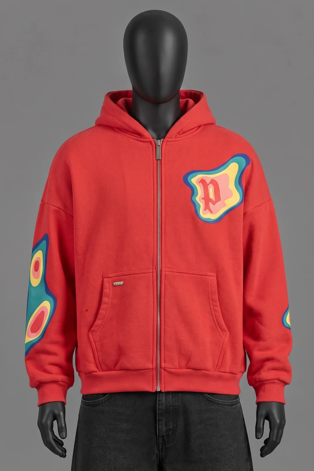 Peso, Orbit Zip Hoodie Red, Rot mit charakteristischen Multicolor-Grafiken auf Brust und Ärmeln, Größe L, Sehr gut