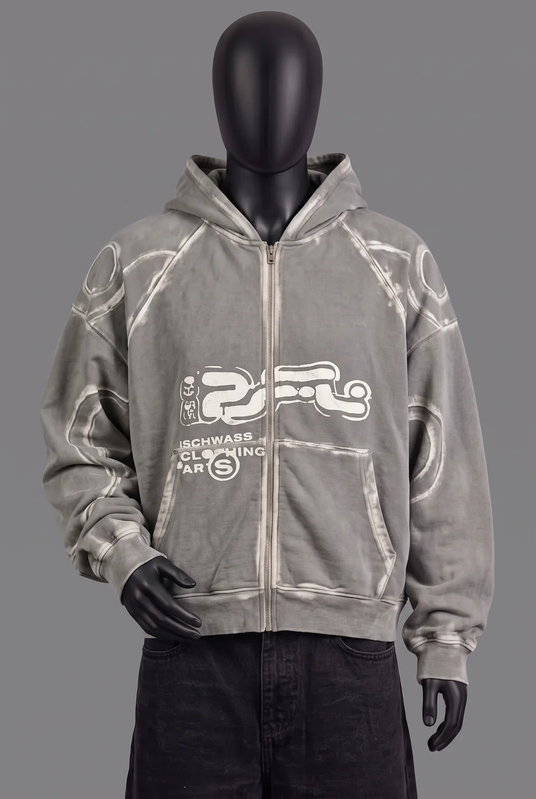 Schwass Clothing & Arts, Zip Hoodie Distressed Circular, Grau, Größe S, Getragen