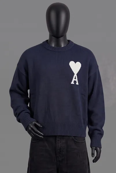 Ami Paris, De Coeur Knit Sweater Navy, sehr gutem Zustand mit minimalen Gebrauchsspuren, Größe S, Sehr gut