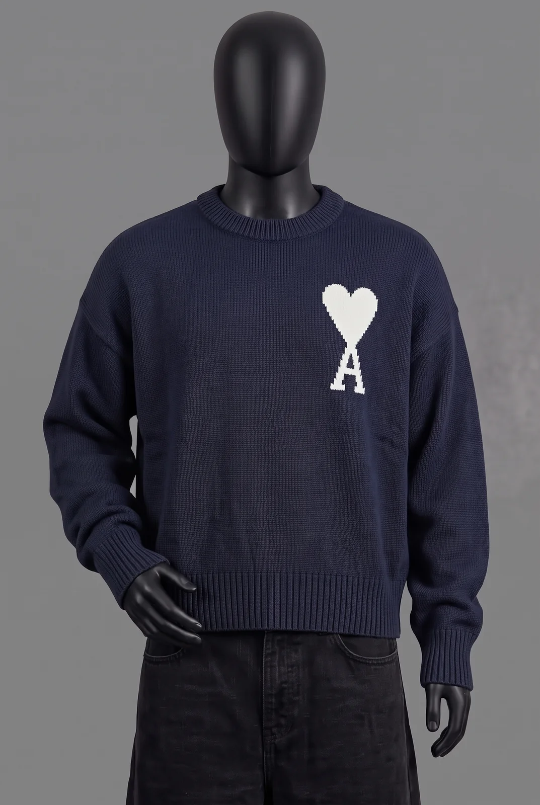 Ami Paris, De Coeur Knit Sweater Navy, sehr gutem Zustand mit minimalen Gebrauchsspuren, Größe S, Sehr gut
