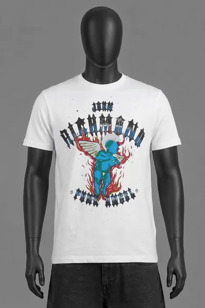 John Richmond, Punk Angel T-Shirt, White, Spring/Summer 2018, World Tour Print, Size M, Größe M, Sehr gut
