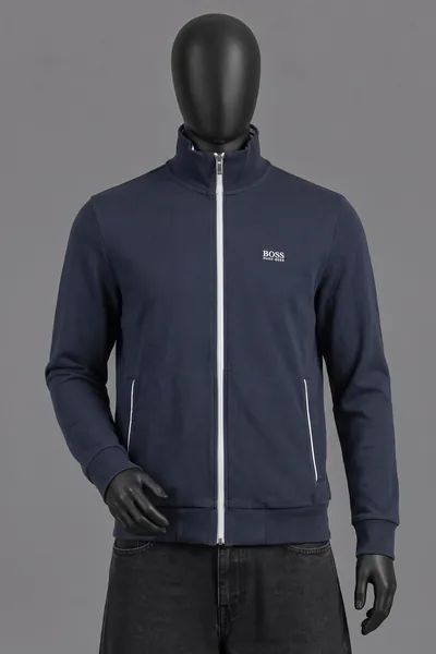 Hugo Boss, BOSS Full-Zip Sweatjacket, Navy, gestreifter Kragen-Innenstoff, Baumwoll-Sweat, Größe S, Sehr gut