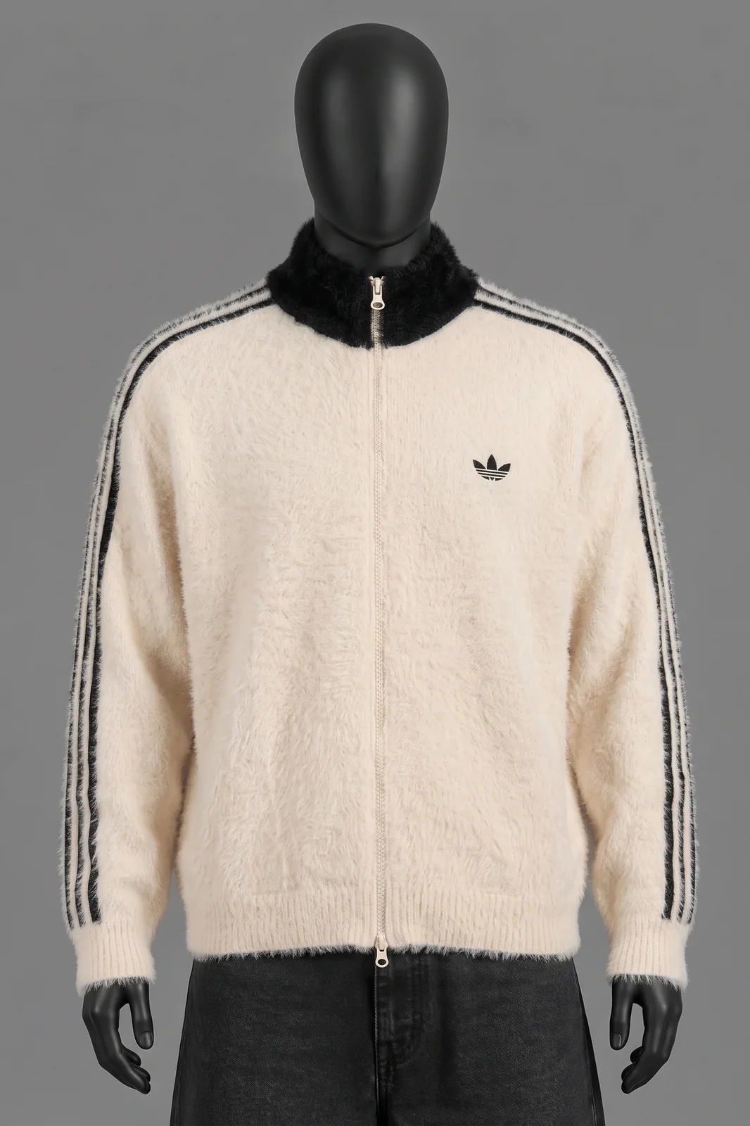 Adidas Originals, Fluffy Fur Track Jacket, Creme/Schwarz, Faux-Fur Kragen & Streifen, Style , Größe XL, Größe L, Sehr gut