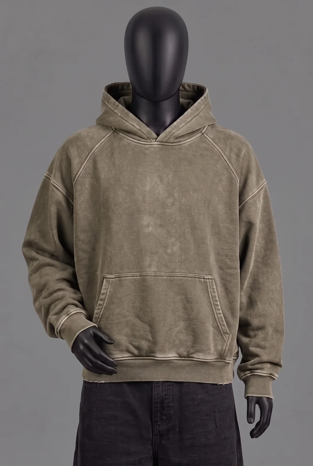 Trendt Vision, Washed Oversized Hoodie Olive, Olive, Größe L, Getragen