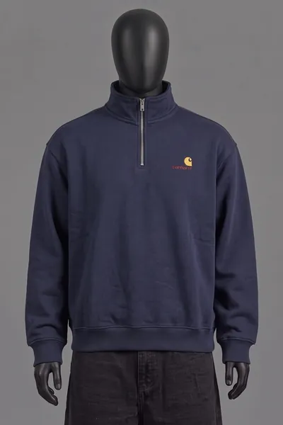 Carhartt WIP, American Script Half-Zip Sweatshirt, Navy, Größe L, Neu