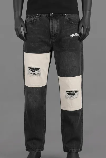 Pegador, Pecan Baggy Jeans, Washed Black, EU 30, Patchwork Distressed Detail, Größe 30, Getragen