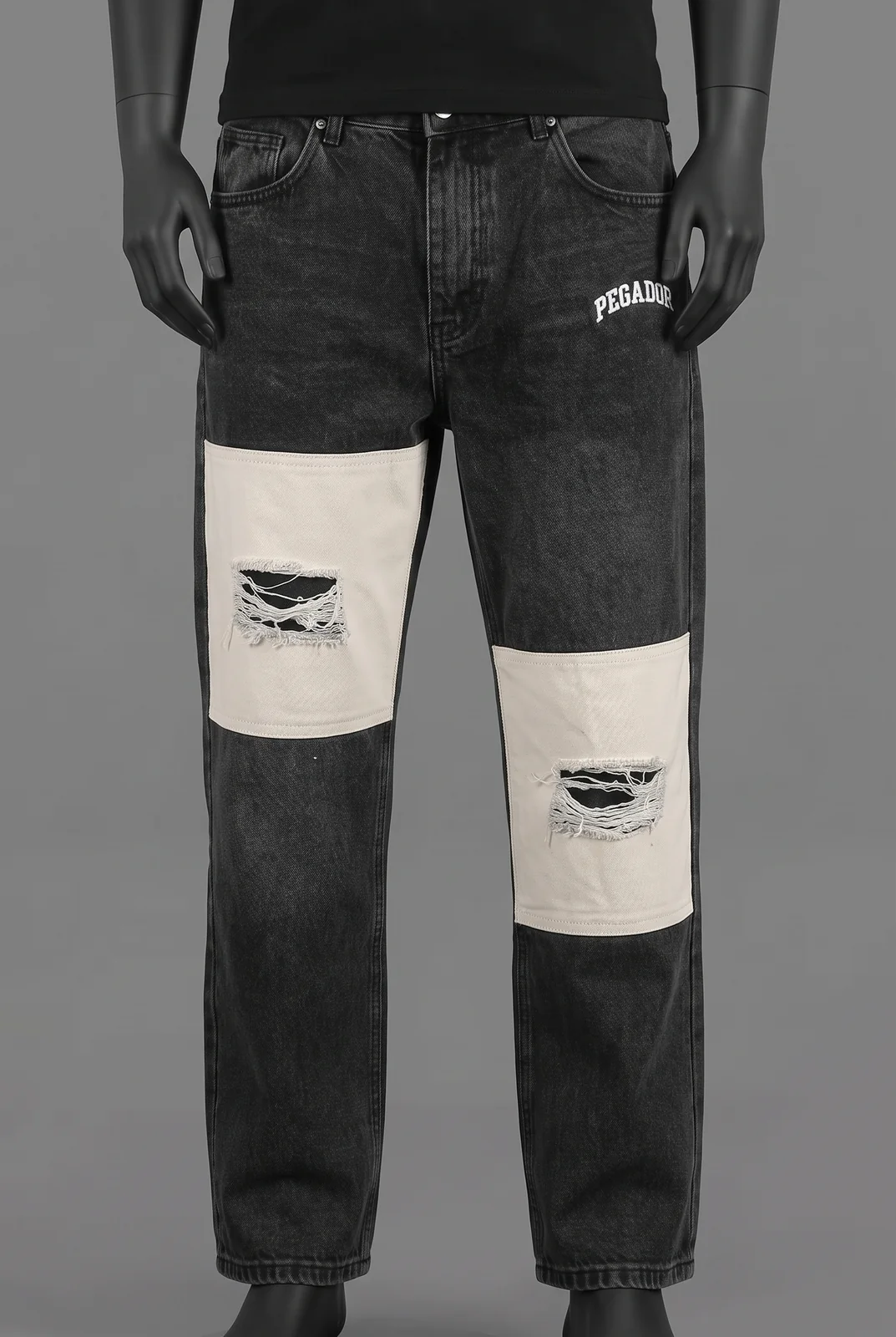 Pegador, Pecan Baggy Jeans Washed Black, Washed Black, EU 30, Patchwork Distressed Detail, Größe 30, Getragen