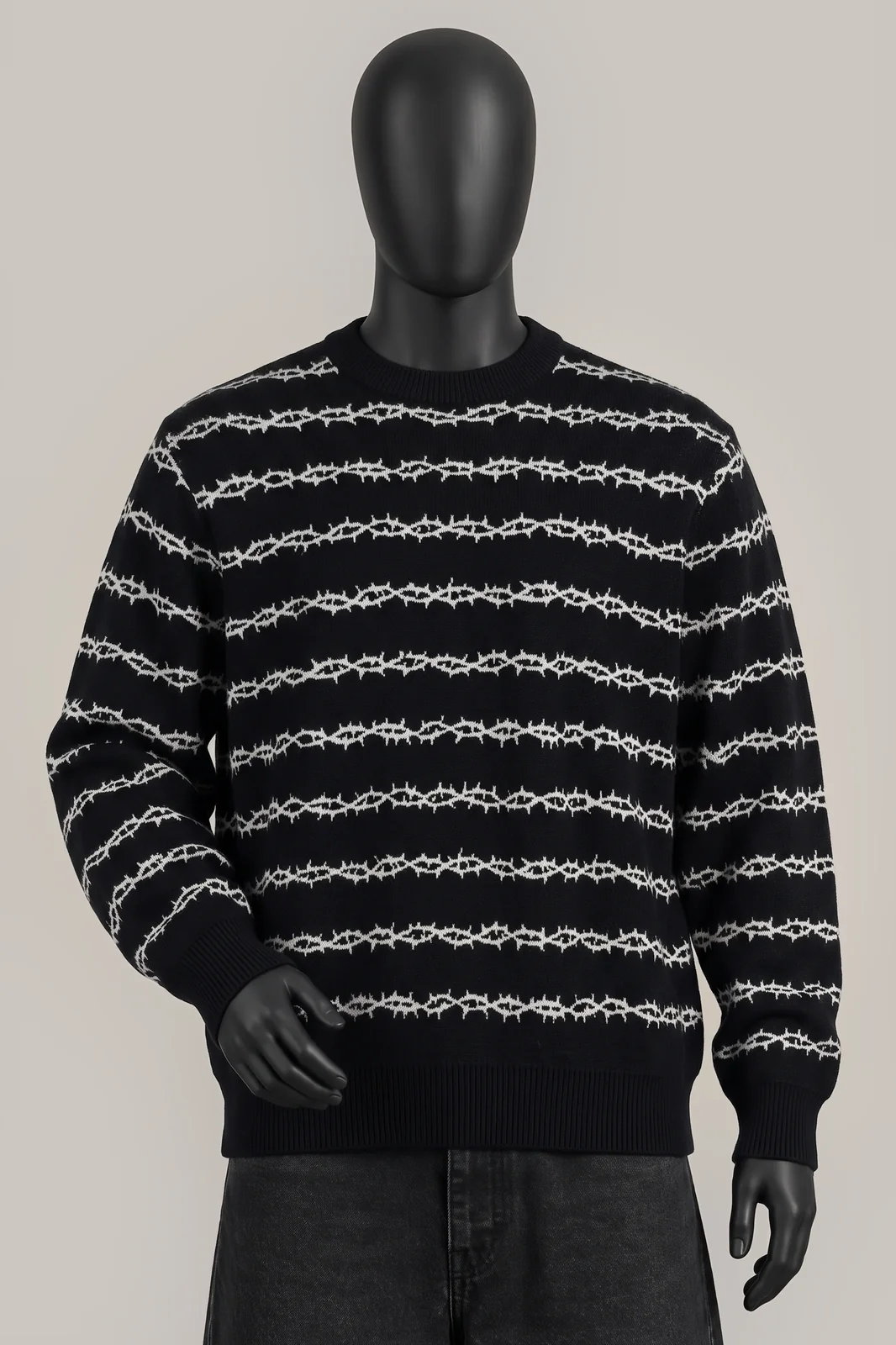Lurking Class, Barbed Wire Allover Print Crewneck, Black/White Allover Barbed Wire Print, Größe L, Größe L, Sehr gut