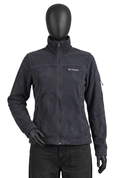 Columbia, Fleecejacke mit Stehkragen, Schwarz, Reißverschlusstaschen, Ärmeltasche, Größe S, Sehr gut