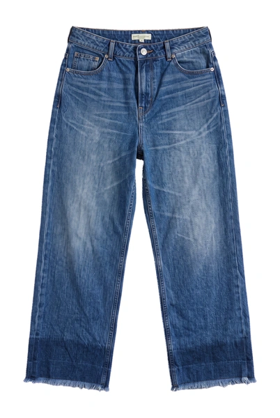 Earth Music & Ecology, Natural Label Wide Leg Jeans, Mittelblau, High Waist, ausgefranster Saum, verkürzt, Größe M, Sehr gut