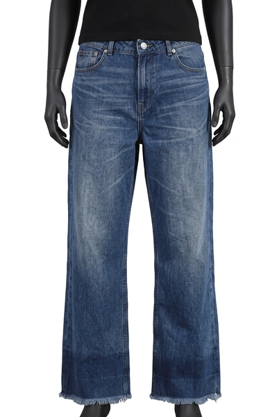 Earth Music & Ecology, Natural Label Wide Leg Jeans, Mittelblau, High Waist, ausgefranster Saum, verkürzt, Größe M, Sehr gut
