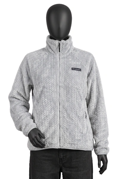 Columbia, Fleecejacke Waffelstruktur (Fuzzy Fleece), Hellgrau/Eisblau, flauschiges Waffelmuster, Full-Zip, Größe S, Sehr gut