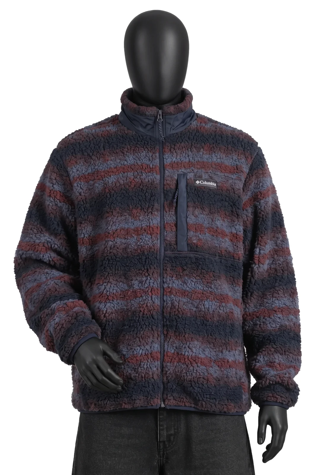Columbia, Winter Pass Fleecejacke, Navy/Bordeaux/Blaugrau, gemustert, Sherpa-Fleece, Größe XL, Getragen