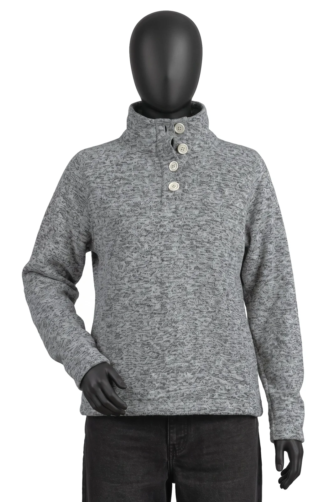 Columbia, Fleece Hoodie mit Knopfleiste, Grau meliert, Knopfleiste mit 4 cremefarbenen Knöpfen, Kapuze, Größe M, Sehr gut