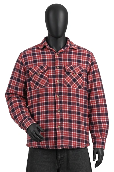 Tex, Gefütterte Flanell-Hemdjacke, Rot/Navy/Weiß, kariert, Fleece-Futter, Größe S, Sehr gut
