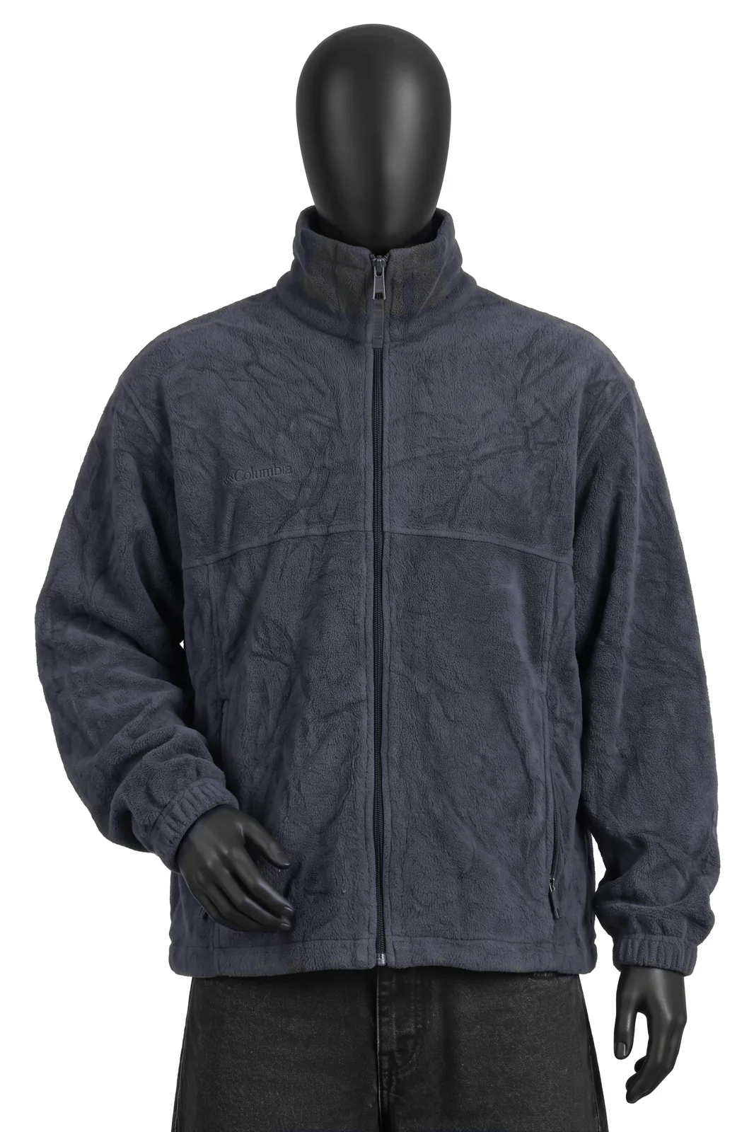 Columbia, Vintage Fleecejacke mit Stehkragen, Dunkelblau/Navy, Stehkragen, Reissverschlusstaschen, Größe L, Getragen