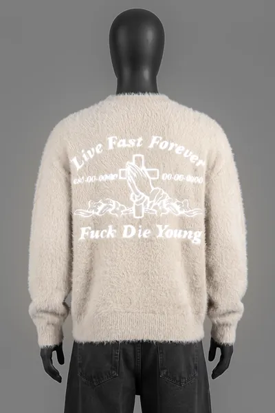 LFDY, Live Fast Die Young Fluffy Knit Sweater, Beige/Cream, Größe M, Sehr gut