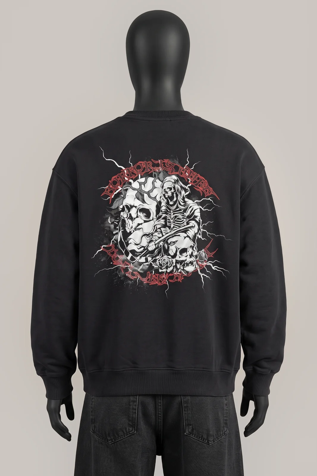ASOS Design, Skull Reaper Graphic Sweatshirt, Schwarz, Gothic/Y2K Skull & Reaper Grafik, Baumwoll-Fleece, Größe L, Sehr gut