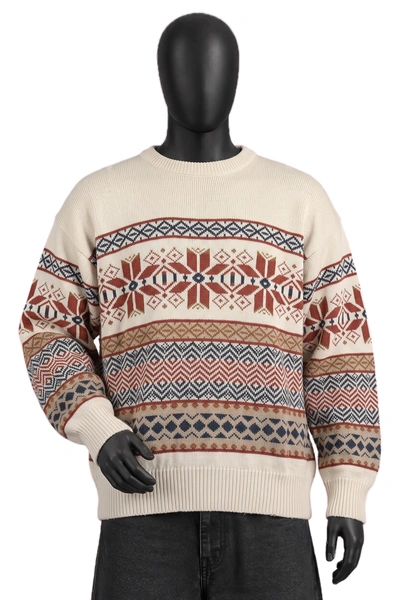 St. John's Bay, Norweger Strickpullover, Creme/Rostrot/Petrol, Jacquard-Schneeflocken, Größe XL, Sehr gut