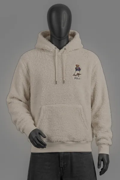 Polo Ralph Lauren, Polo Bear Sherpa Fleece Hoodie, Cream/Oatmeal, Ski Bear Embroidery, Sherpa Fleece, Größe S, Größe S, Sehr gut