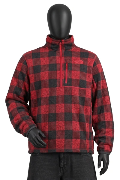 The North Face, Gordon Lyons Quarter Zip, Rot/Schwarz, Büffelkaro, Half-Zip mit Brusttasche, Größe L, Sehr gut