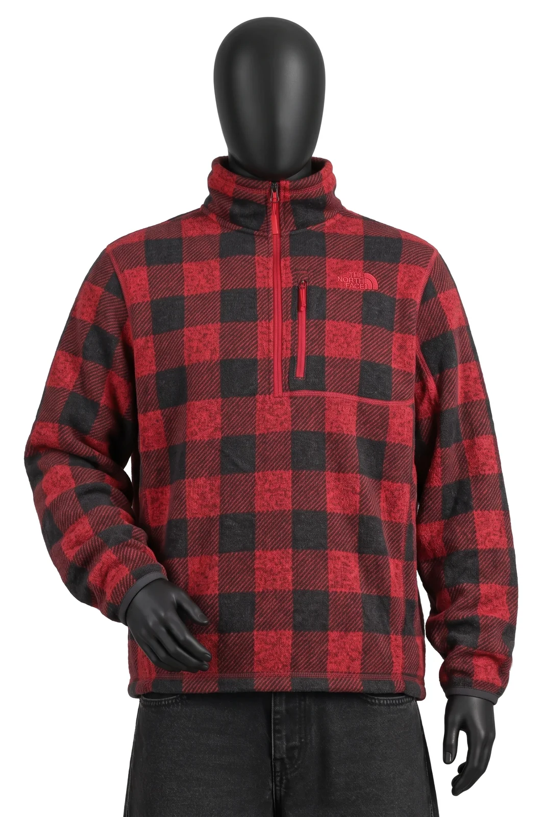 The North Face, Gordon Lyons Fleecepullover Büffelkaro, Rot/Schwarz, Büffelkaro, Half-Zip mit Brusttasche, Größe L, Sehr gut
