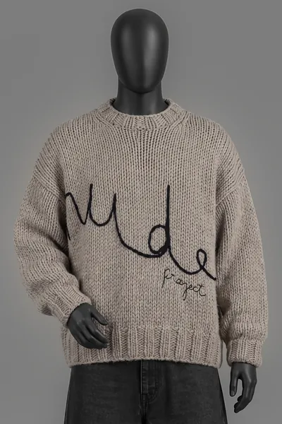 Nude Project, Chunky Knit Pullover, Beige/Rosé, 'nude' Stickerei, Wollmischung, Größe L, Größe L, Sehr gut