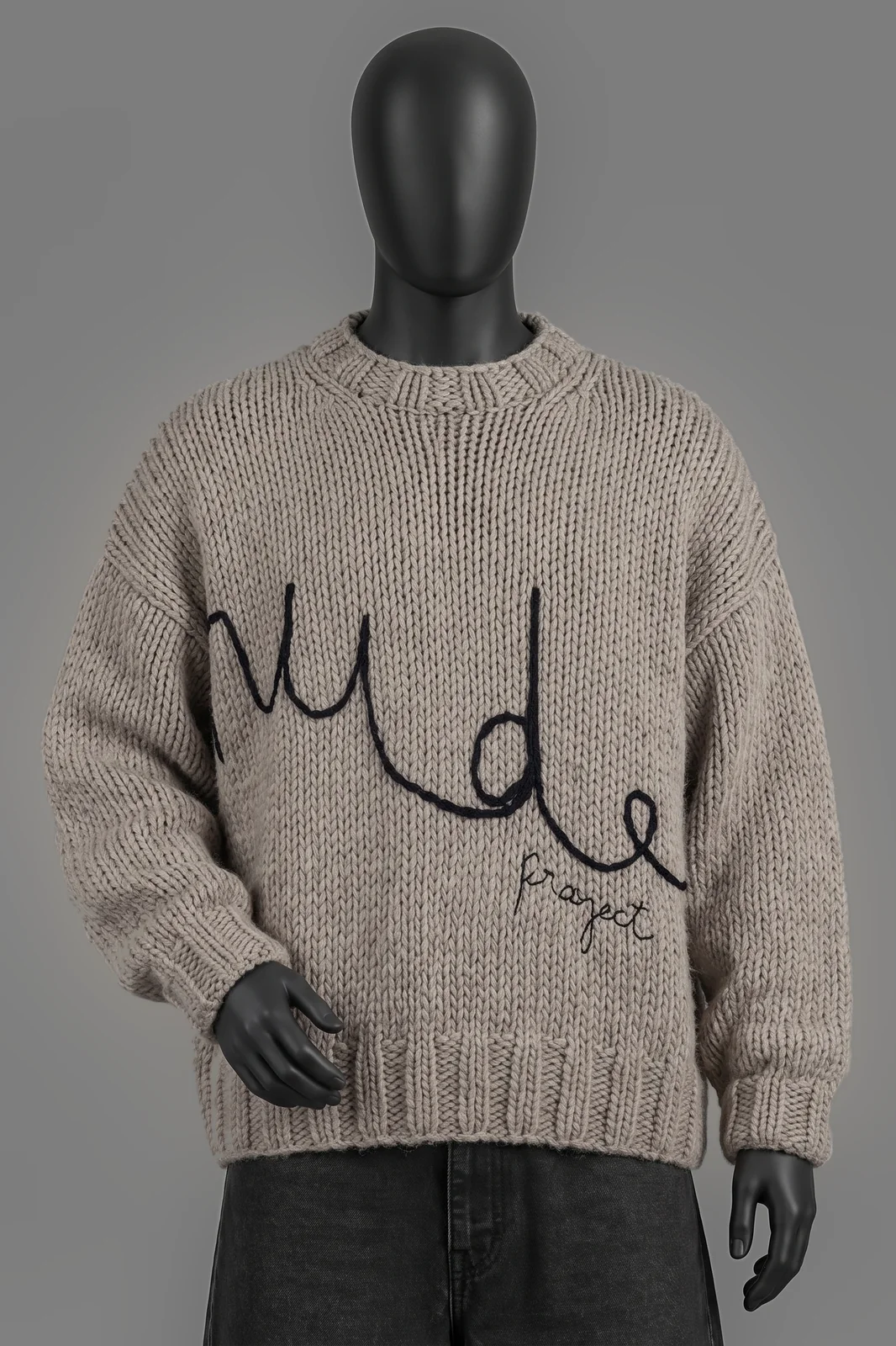 Nude Project, Nude Embroidered Knit Sweater, Beige/Rosé, 'nude' Stickerei, Wollmischung, Größe L, Größe L, Sehr gut
