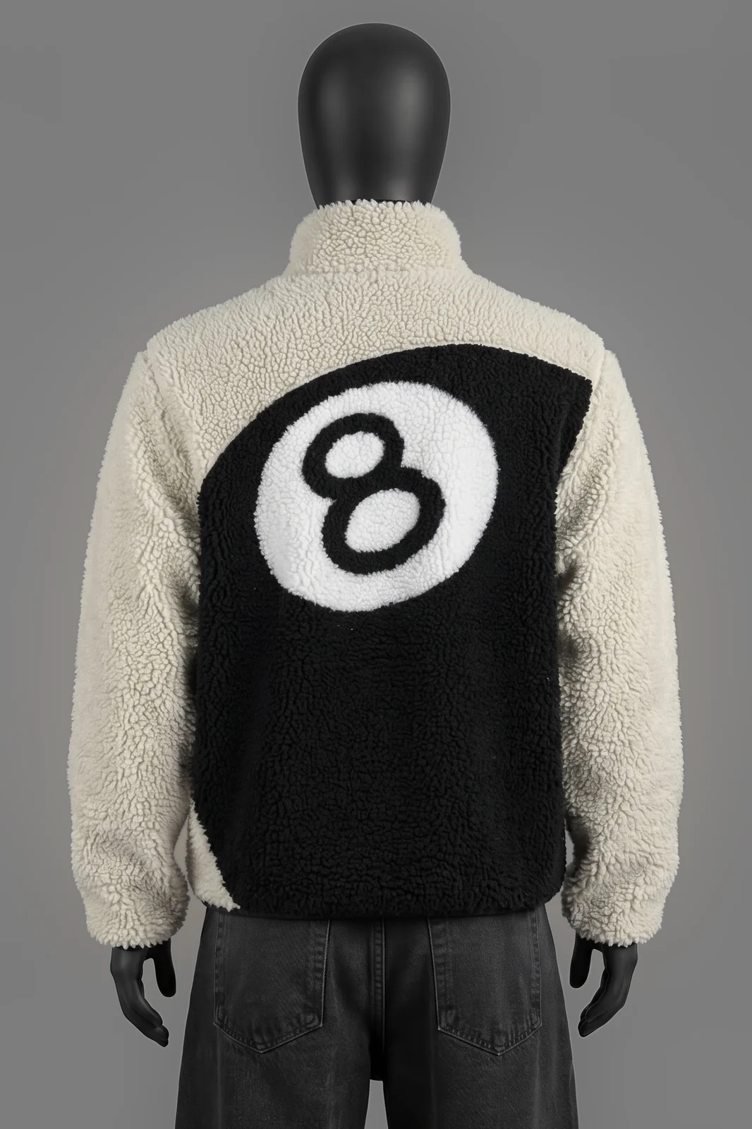 Stüssy, 8-Ball Reversible Sherpa Jacket, Cream/Black, reversible (Sherpa-Fleece außen / Nylon innen), Größe M, Größe M, Getragen