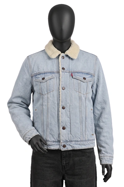 Levi's, Sherpa Trucker, Hellblau gebleicht, Teddyfell-Futter in Creme, Größe S, Sehr gut