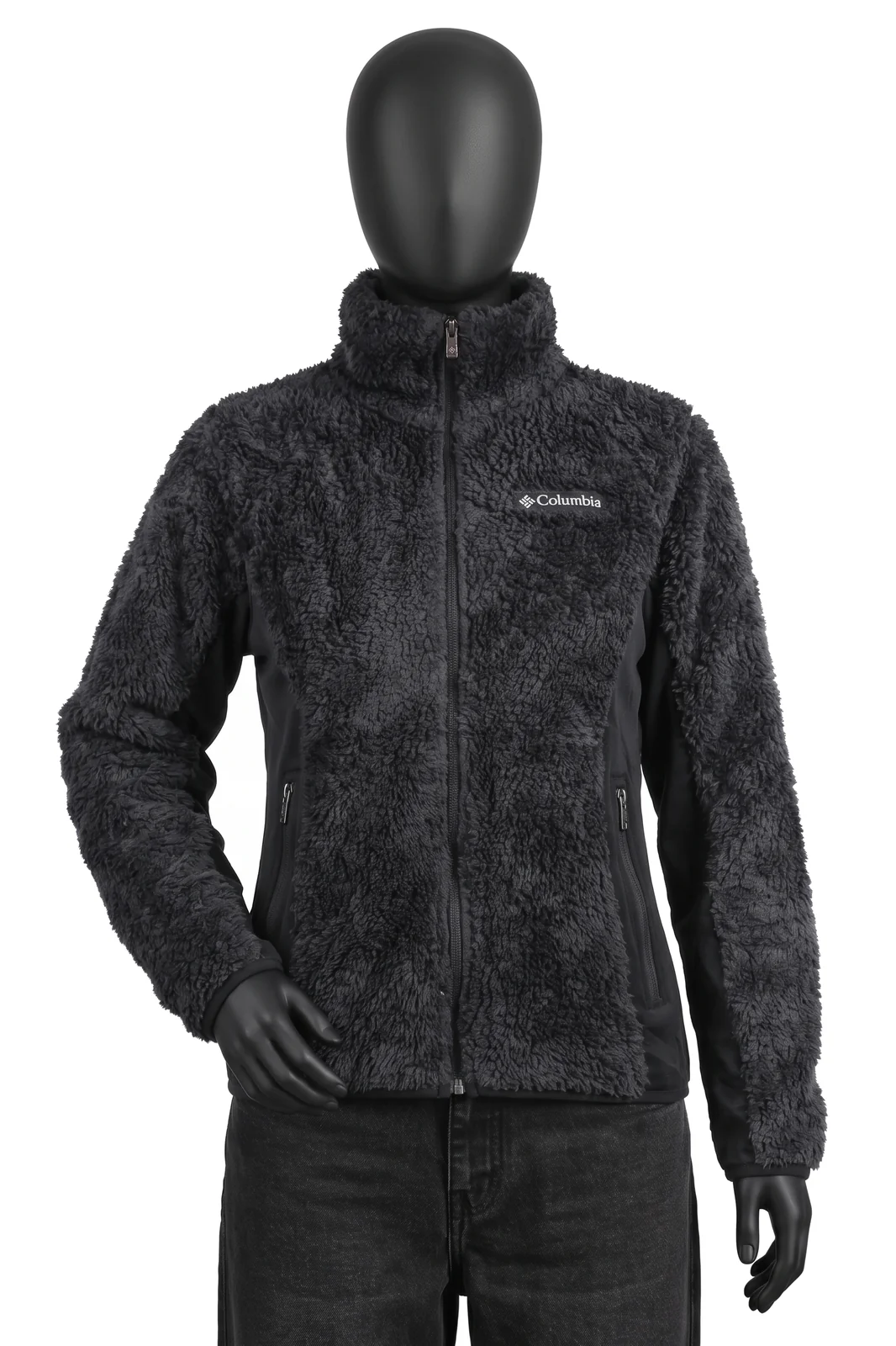 Columbia, Fleecejacke mit Teddy-Optik, Schwarz, Teddyfleece mit glatten Seiteneinsätzen, Größe S, Getragen